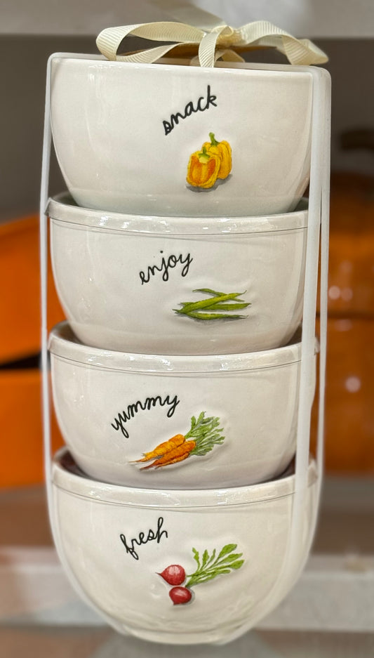 New release Rae Dunn 4-piece stacked veggie bowl set