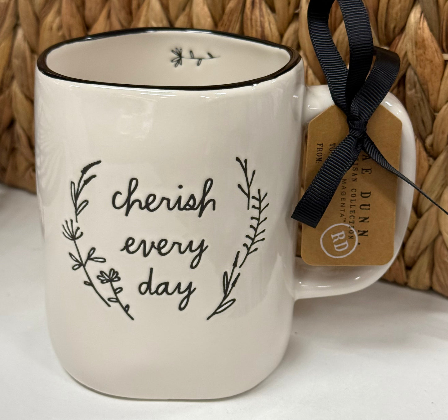 New Rae Dunn white ceramic coffee mug CHERISH EVERY DAY