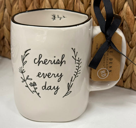 New Rae Dunn white ceramic coffee mug CHERISH EVERY DAY