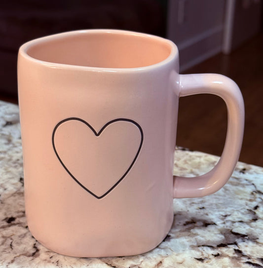 New Rae Dunn pink ceramic coffee mug black heart