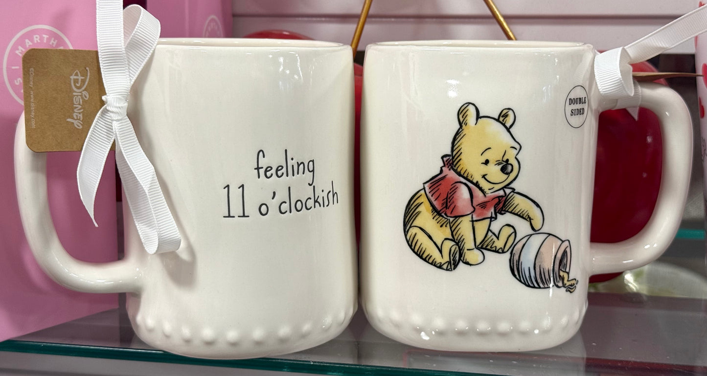 New Rae Dunn x Winnie the Pooh white ceramic coffee mug FEELING 11 o’CLOCKISH