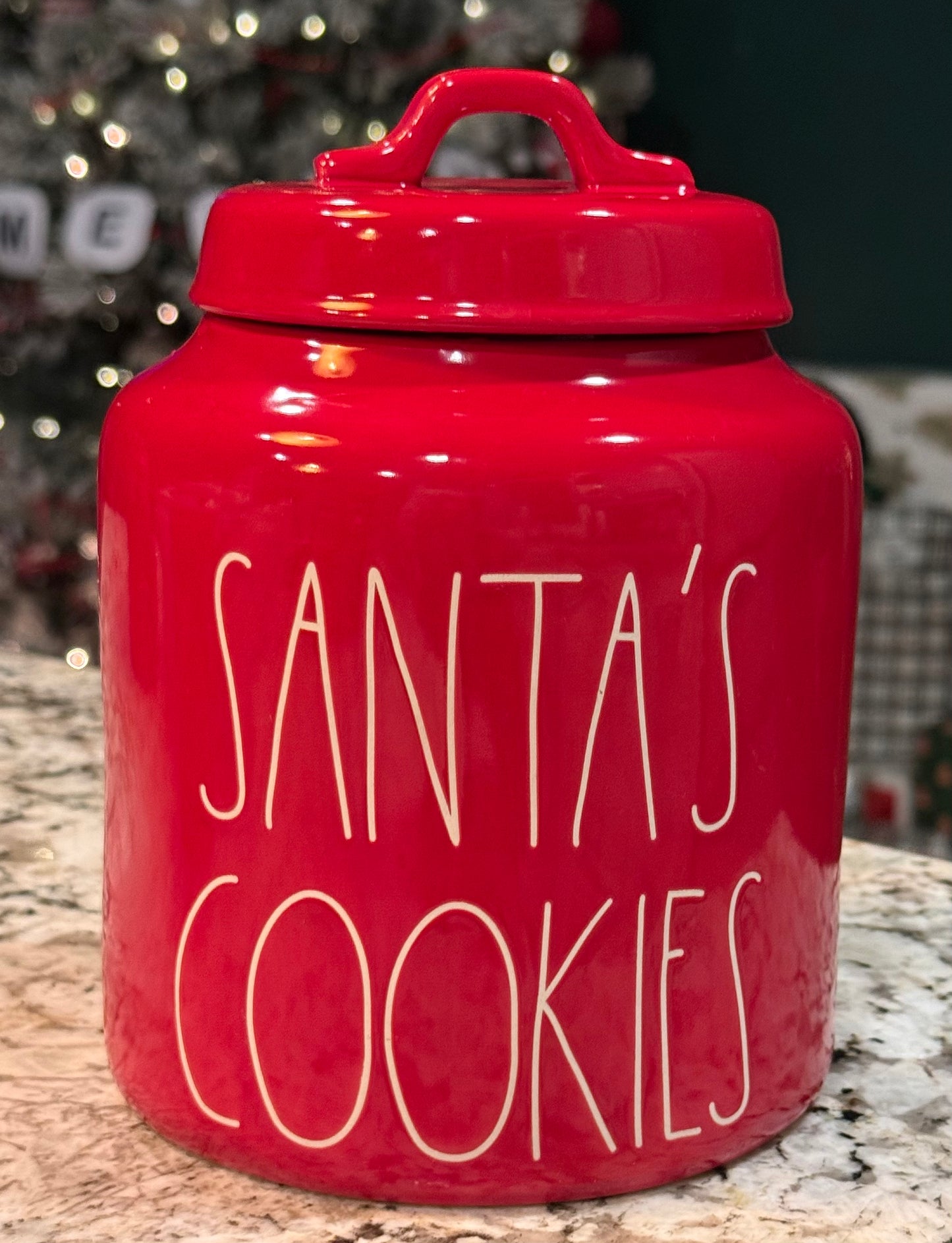 New Rae Dunn red ceramic SANTA’S COOKIES 🍪 Christmas canister 8”