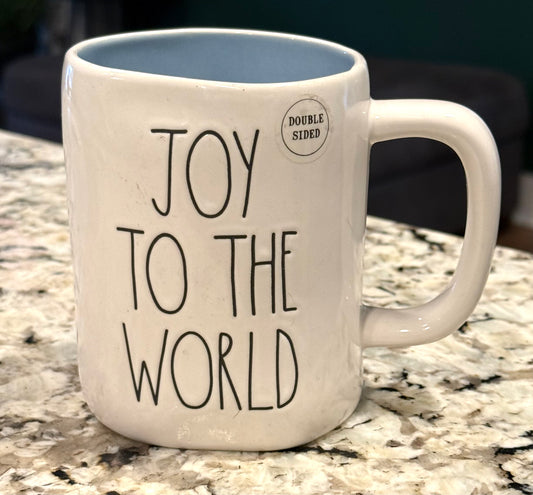New Rae Dunn ceramic watercolor tree coffee mug JOY TO THE WORLD