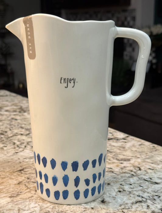 New Rae Dunn Indigo line melamine pitcher ENJOY