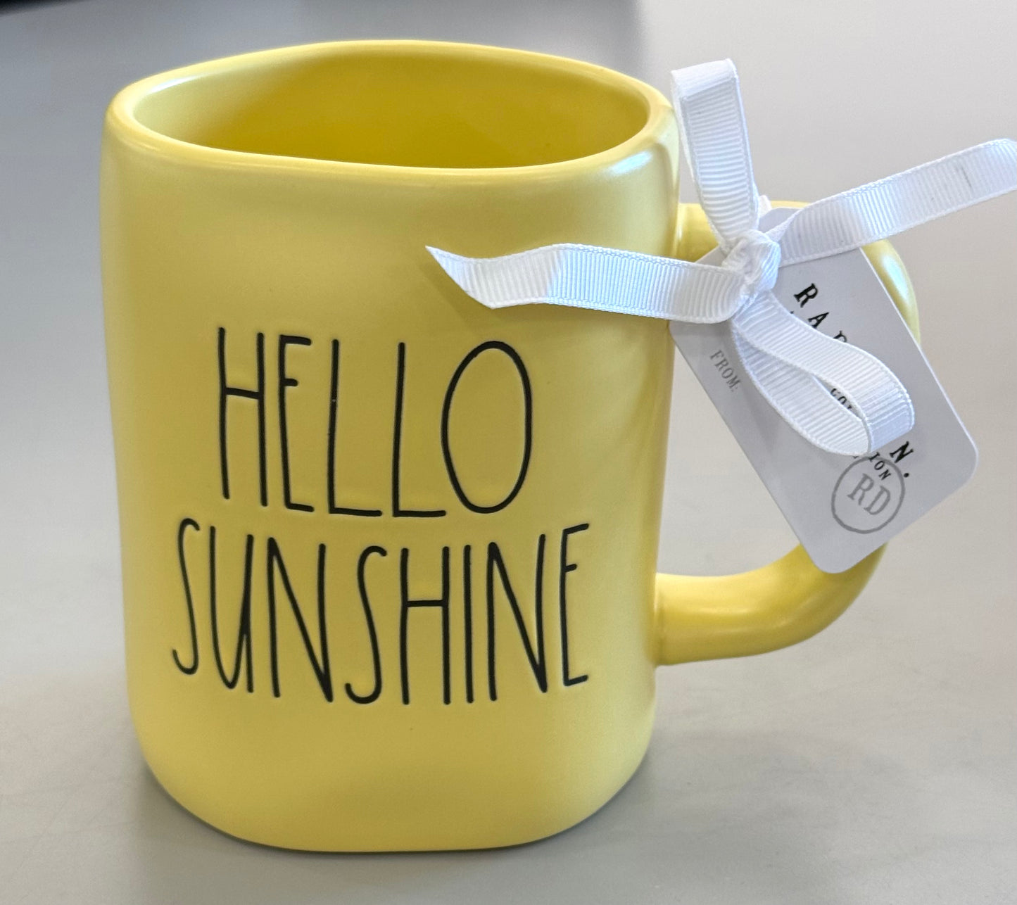 New Rae Dunn yellow ceramic coffee mug HELLO SUNSHINE