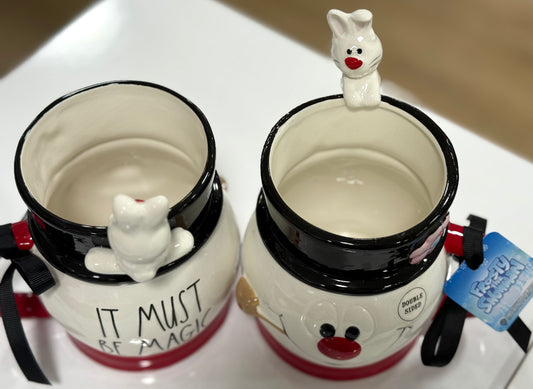 New release Rae Dunn ceramic Frosty the Snowman ☃️ Christmas mug decor piece IT MUST BE MAGIC-peeking rabbit