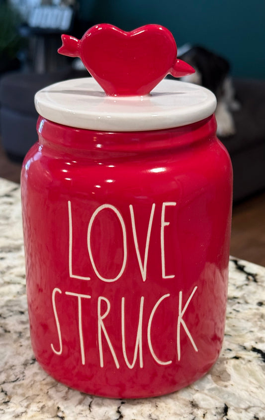 New Rae Dunn red ceramic Valentines Day canister LOVE STRUCK