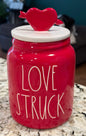 New Rae Dunn red ceramic Valentines Day canister LOVE STRUCK