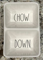 Rae Dunn white ceramic snack tray CHOW DOWN