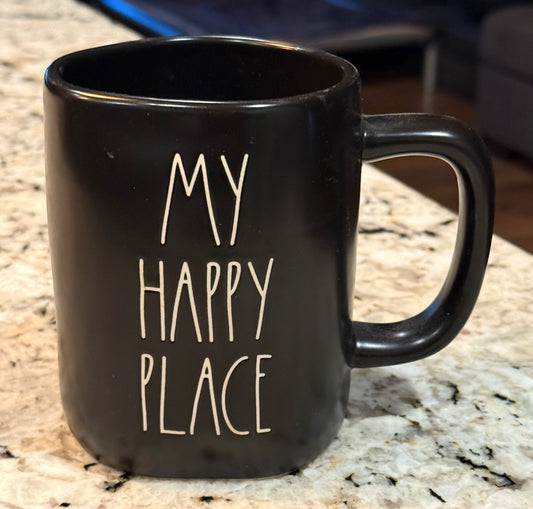 New Rae Dunn black ceramic coffee mug My HAPPY PLACE