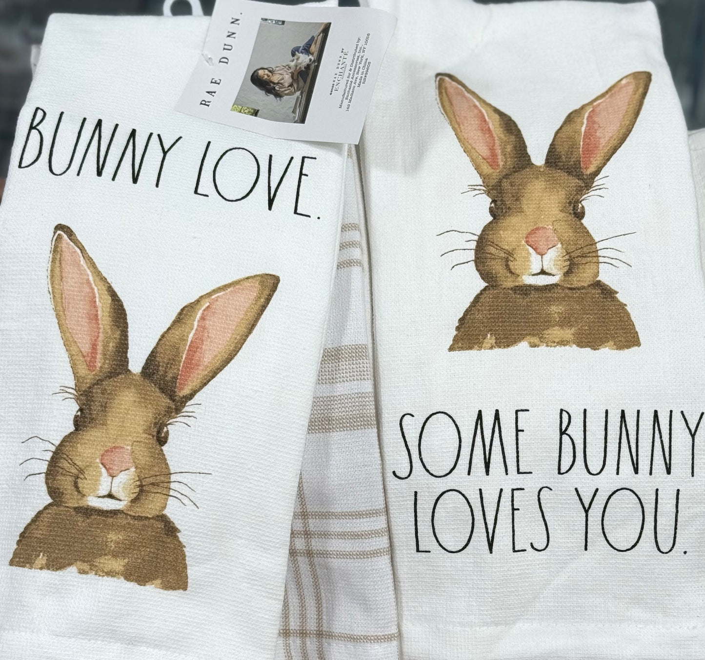 New Rae Dunn 3-piece Easter kitchen dish towel set BUNNY LOVE/SOME BUNNY LOVES YOU