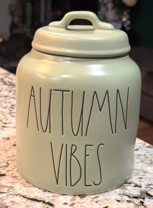New Rae Dunn green ceramic 8” canister AUTUMN VIBES