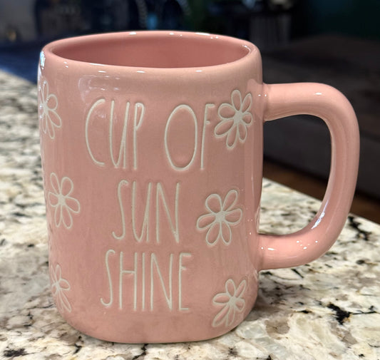 New Rae Dunn pink floral ceramic coffee mug CUP OF SUNSHINE