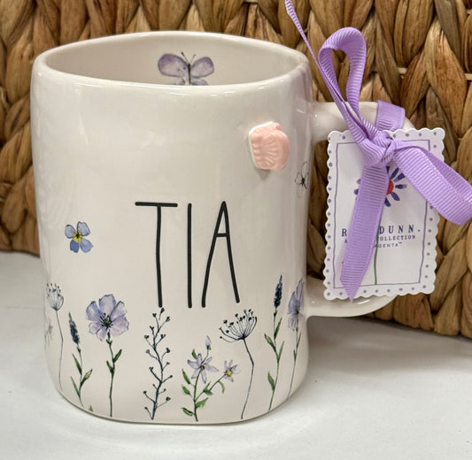 New Rae Dunn white ceramic floral coffee mug TIA