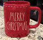 New Rae Dunn red ceramic coffee mug white stitching MERRY CHRISTMAS 🎁