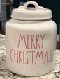 New Rae Dunn white ceramic Christmas 8” cookie jar canister MERRY CHRISTMAS