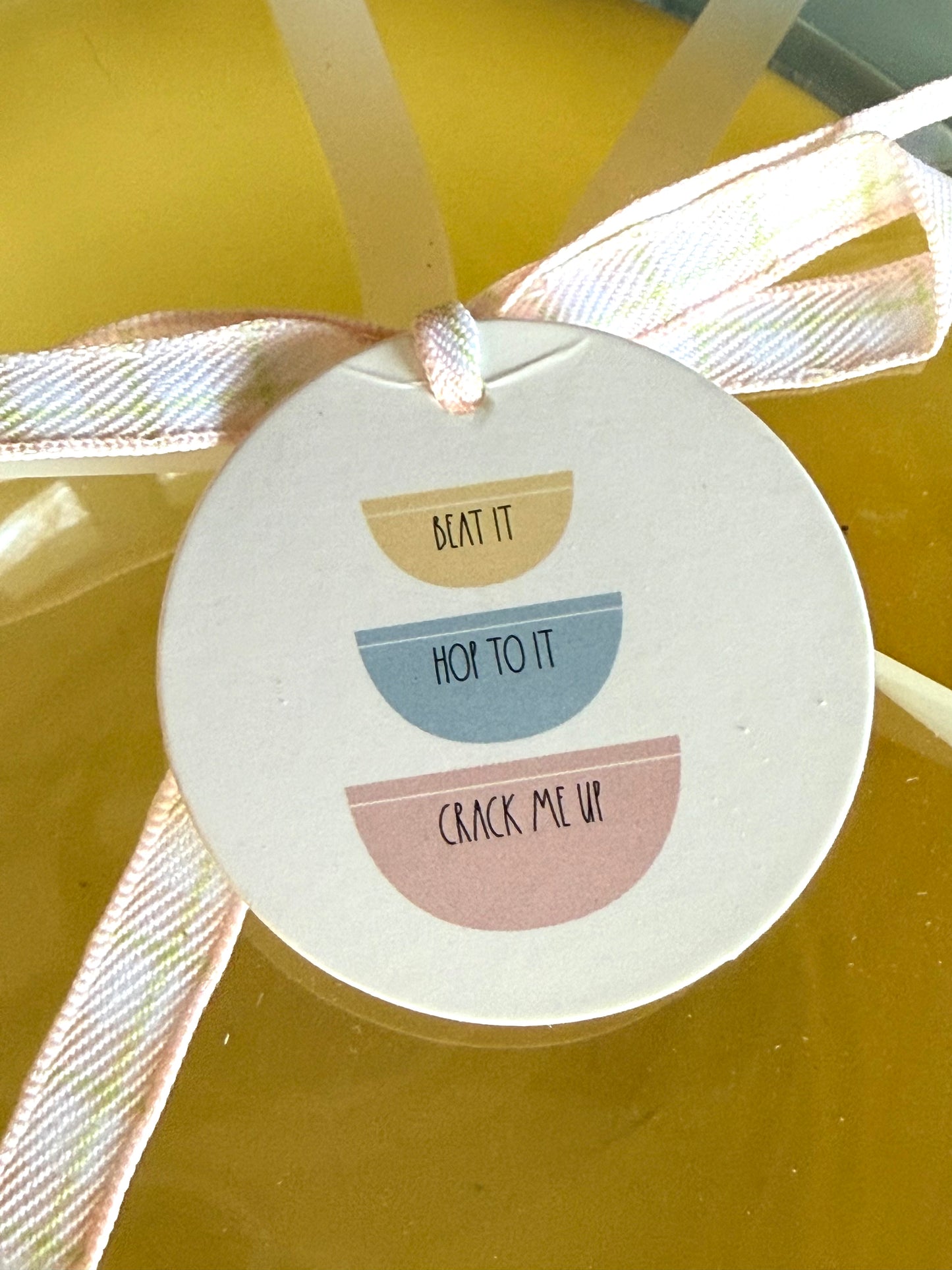 New Rae Dunn 3-piece ceramic Easter stacking mixing bowl set CRACK ME UP HOP TO IT BEAT IT