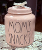 New Rae Dunn pink ceramic canister cookie jar 8” MOM’S SNACKS