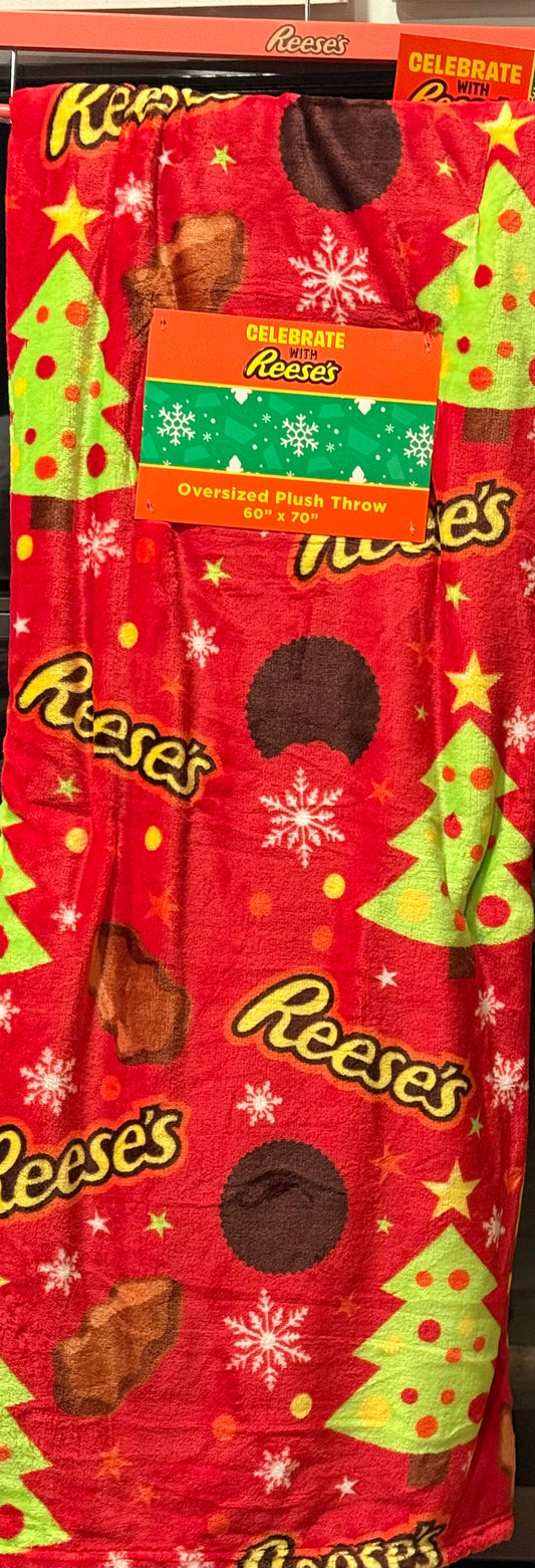 New Hershey’s red Reese’s Cup oversized Christmas tree throw blanket 60x70