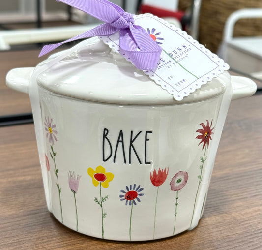 New Rae Dunn white floral  ceramic covered baking dish BAKE