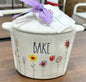 New Rae Dunn white floral  ceramic covered baking dish BAKE