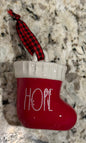 New Rae Dunn red stocking ceramic Christmas ornament HOPE