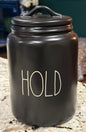 New Rae Dunn black ceramic 9” HOLD canister