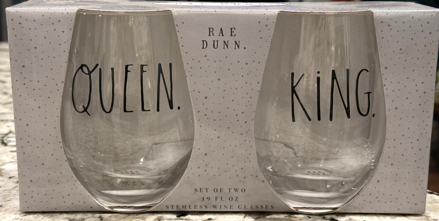 New Rae Dunn 2-piece glassware set KING & QUEEN