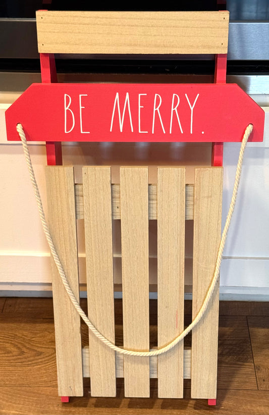 New Rae Dunn large wall hanging Christmas sled decor MERRY CHRISTMAS 24x14
