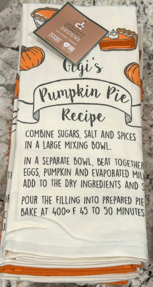New 3-piece Fall Kitchen towel set GIGI pumpkin pie 🥧 recipe