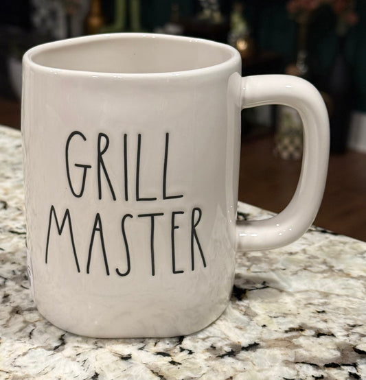 New Rae Dunn white ceramic coffee mug GRILL MASTER