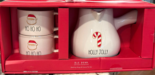 New Rae Dunn ceramic teapot & 2 cup Christmas decor box set
