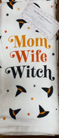 New Cupcakes and Cashmere 3-piece Halloween kitchen dish towel set MOM WIFE WITCH