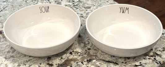 New Rae Dunn 2-piece white ceramic soup bowl set SOUP/YUM