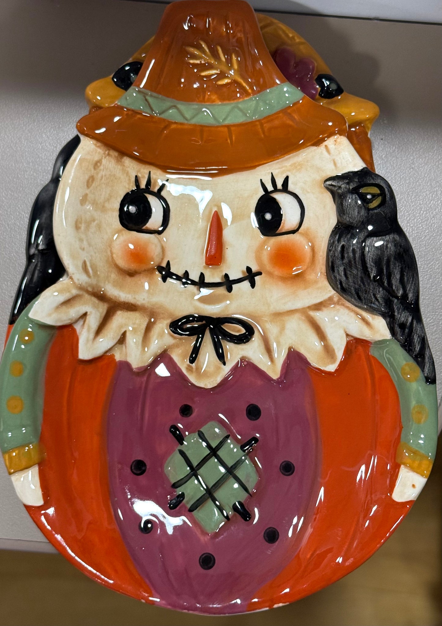 New release Joanna Parker ceramic fall scarecrow boy snack plate