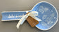 New Rae Dunn ceramic blue floral spoon rest TAKE A REST