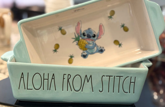 New Rae Dunn X Lilo & Stitch ceramic baking pan 11x9.25 ALOHA FROM STITCH