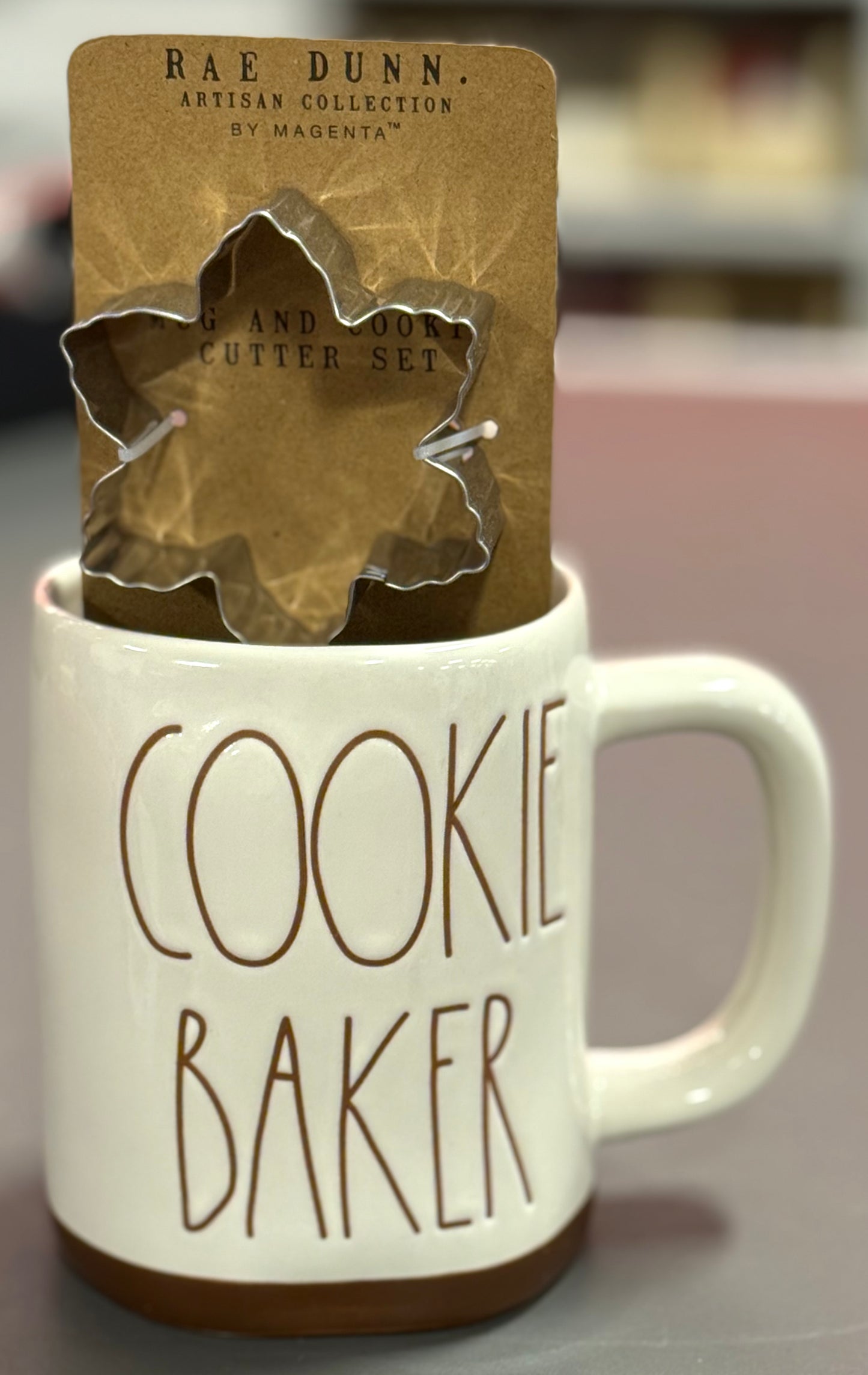 New Rae Dunn white ceramic COOKIE MAKER mug & cookie cutter set