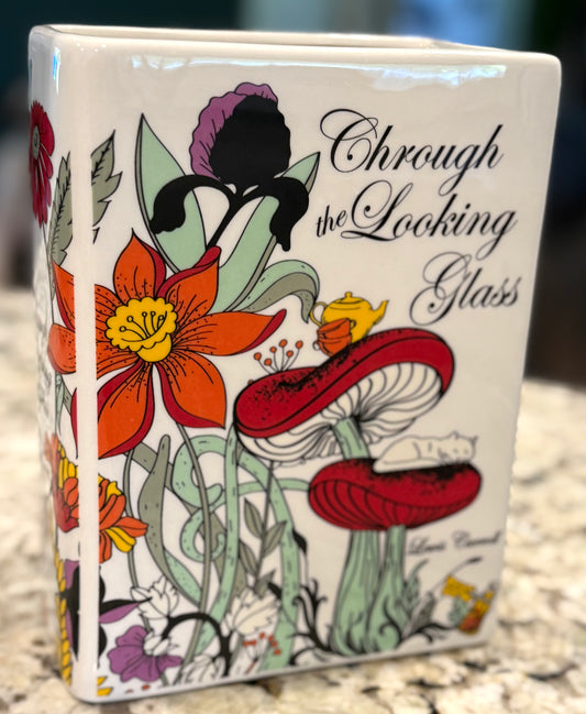 New ceramic book vase 8” THROUGH THE LOOKING GLASS