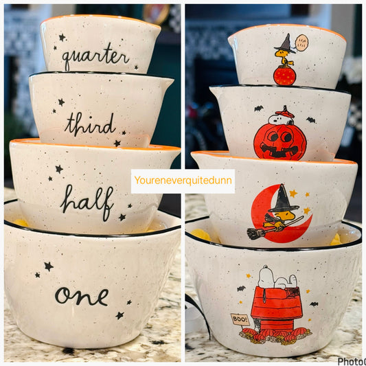 New Rae Dunn x Peanuts Snoopy ceramic new release Halloween Measuring cup set