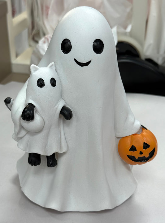 New resin 7” inch ghost Halloween decor with ghost cat