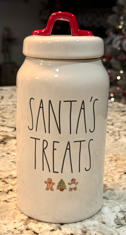 New Rae Dunn white ceramic SANTA’S TREATS Christmas canister 9”