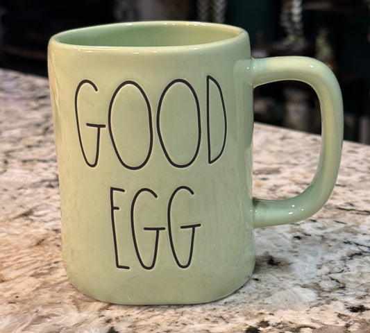 New Rae Dunn green ceramic Easter coffee mug GOOD EGG BAD EGG