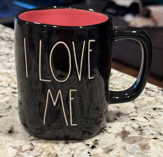 New Rae Dunn black ceramic coffee mug I LOVE ME