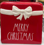 New Rae Dunn red bow MERRY CHRISTMAS ceramic 5x5 decor block