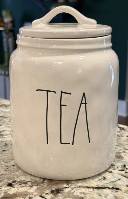 Rae Dunn white ceramic 2017 dimpled canister TEA