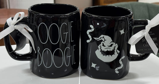 New Rae Dunn black ceramic Nightmare Before Christmas ceramic black glow in the dark coffee mug OOGIE BOOGIE