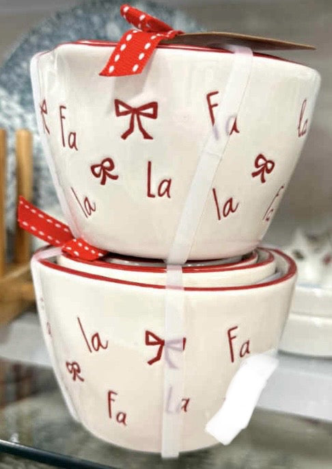 New Rae Dunn bow 2025 Christmas measuring cup FA LA LA