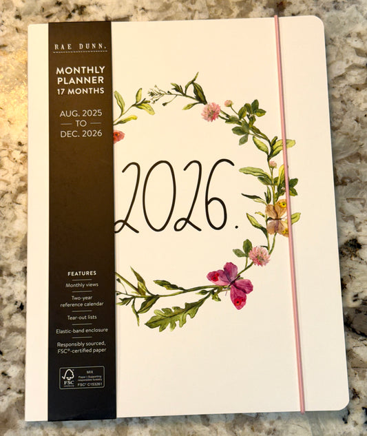 New release Rae Dunn white floral 2026 soft back planner