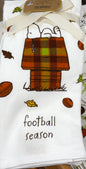 New Rae Dunn 2-piece plaid house Peanuts Snoopy football kitchen fall decor dish towel set FOOTBALL SEASON